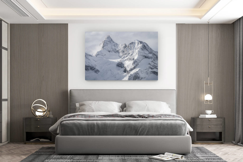 décoration murale chambre design - achat photo de montagne grand format - Obergabelhorn - Photo Zermatt - Image de montagne sous la neige en Hiver