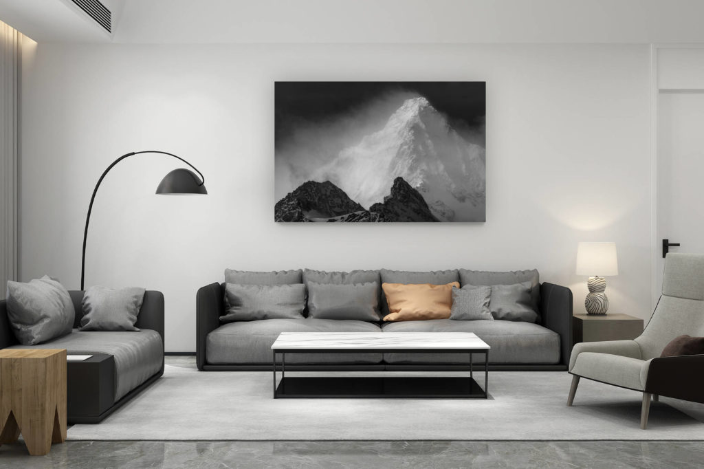 living room decoration contemporary switzerland - swiss mountain lover gift - Obergabelhorn Zermatt  - Mountain peak in the fog and mist at summit of the Valais Alps