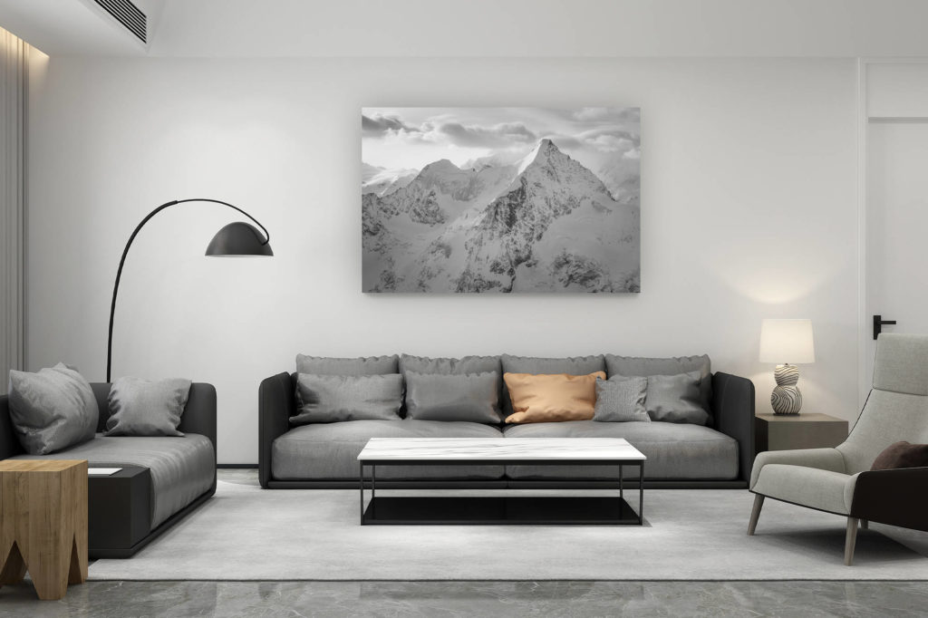 living room decoration contemporary - swiss mountain lovers gift - Ober gabelhorn - Black and white mountain photo Crans-Montana