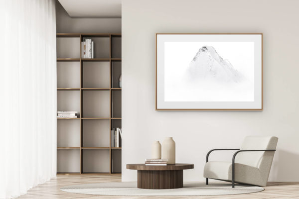 déco tendance salon moderne - photo montagne noir et blanc grand format - Obergablehorn north face - photo de montagne en neige Dans les Alpes Valaisannes à Crans Montana