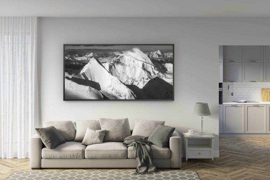 déco salon rénové - tendance photo montagne grand format - photo de montagne noir et blanc Obergabelhorn - Dent d'Hérens - Grivola