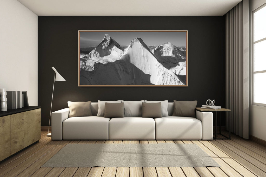 déco salon chalet rénové de montagne - photo montagne grand format -  - Obergabelhorn face nord - photo noir et blanc paysage de montagne