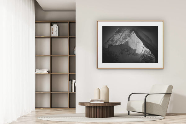 déco tendance salon moderne - photo montagne noir et blanc grand format - Obergabelhorn Face Nord - Matterhorn