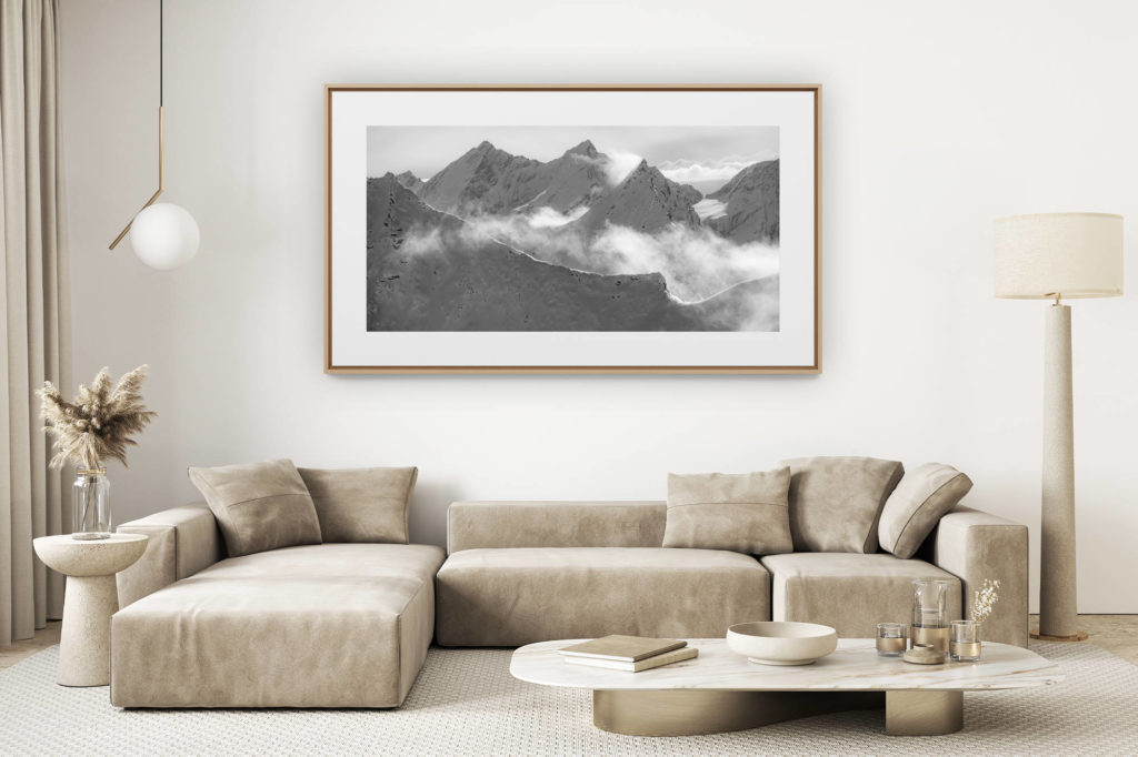 living room decoration Light - large mountain photos - Zermatt Valais - black and white mountain photos - Taschhorn - Obergabelhorn - Dom Mischabels