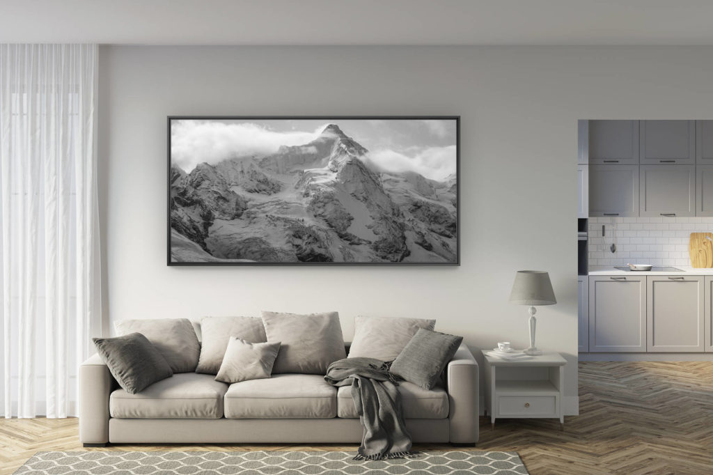 déco salon rénové - tendance photo montagne grand format - Poster montagne panoramique des Alpes Suisses et de l'Obergabelhorn dans les nuages depuis le Val d'Anniviers