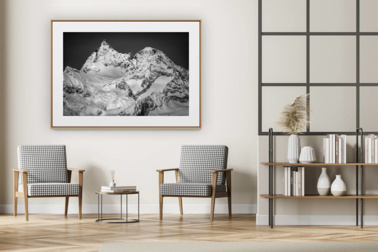 décoration intérieur moderne avec photo de montagne noir et blanc grand format - images montagnes Valais Suisse Zermatt - Obergabelhorn Wellenkupe