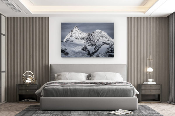 décoration murale chambre design - achat photo de montagne grand format - Obergabelhorn Wellenkupe - paysage de montagne sous la neige  à Zermatt - Alpes Valaisannes et voie normale de l'Obergabelhorn