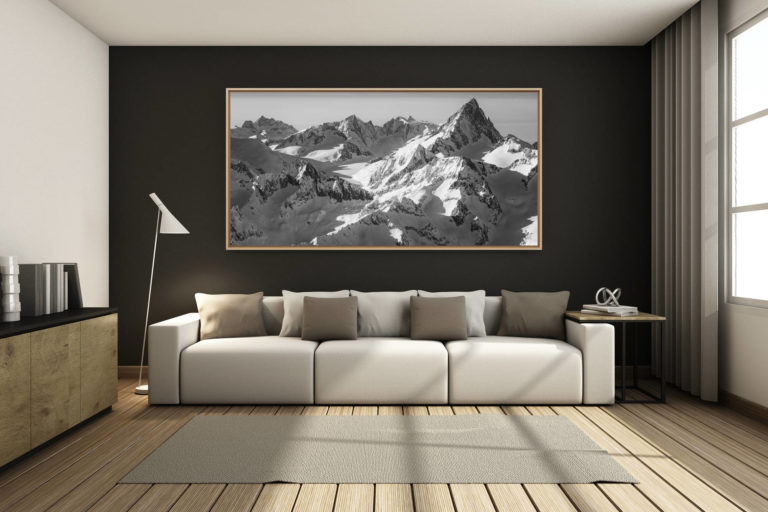 déco salon chalet rénové de montagne - photo montagne grand format -  - Panorama noir et blanc des montagnes des alpes bernoises en Suisse