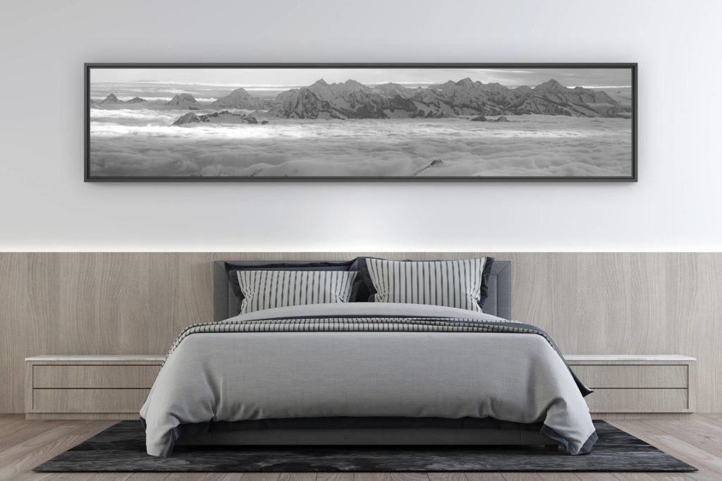 photo de montagne grand format  - décoration intérieur chambre moderne - Panorama montagne - Les Alpes Bernoises en noir et blanc