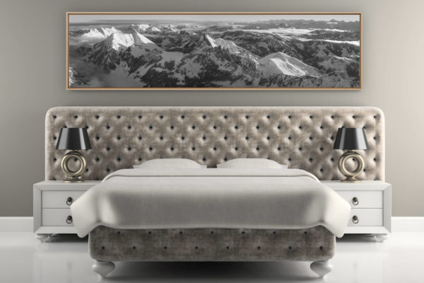 décoration murale chambre adulte luxe - photo montagne noir et blanc - Panorama hivernal sur les préalpes fribourgeoises - Vue sur les montagnes des préalpes fribourgeoises enneigées