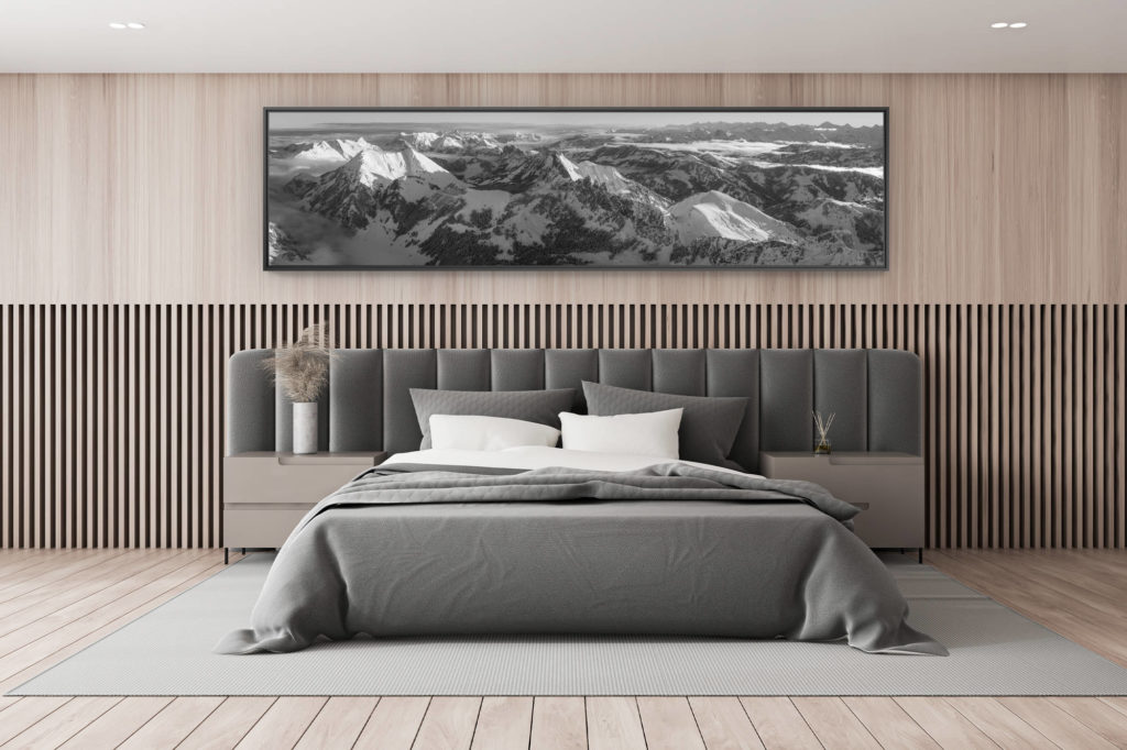 photo montagne noir et blanc - décoration chambre adulte - décoration chalet de montagne - Panorama hivernal sur les préalpes fribourgeoises - Vue sur les montagnes des préalpes fribourgeoises enneigées