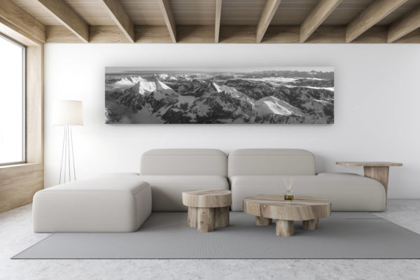 décoration intérieur chalet de montagne suisse - photo de montagne noir et blanc - Panorama hivernal sur les préalpes fribourgeoises - Vue sur les montagnes des préalpes fribourgeoises enneigées