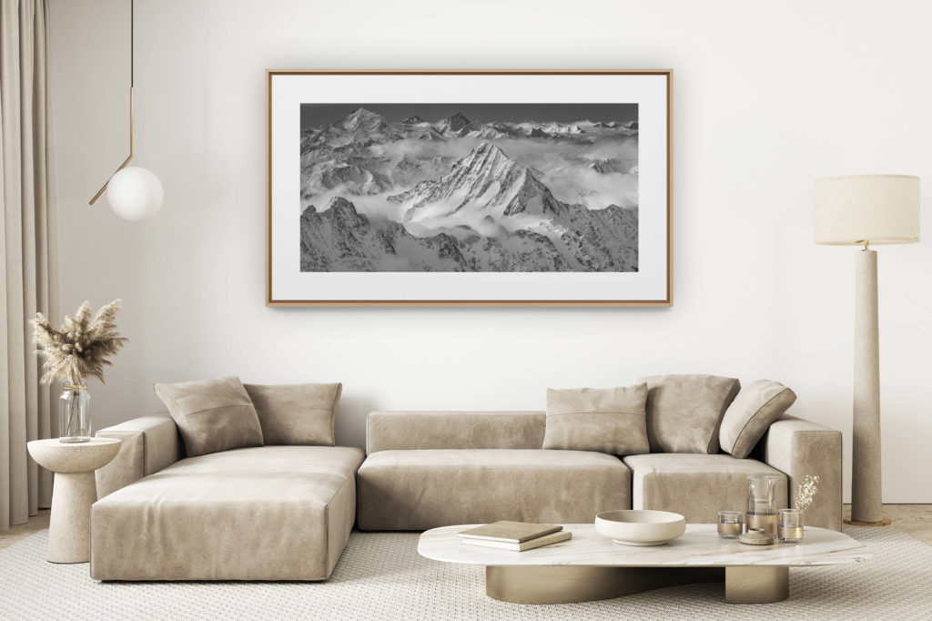 décoration salon clair rénové - photo montagne grand format - Panorama alpes suisses - Vue panoramique de montagne à encadrer de vallées de Zermatt, Anniviers et d'Hérens