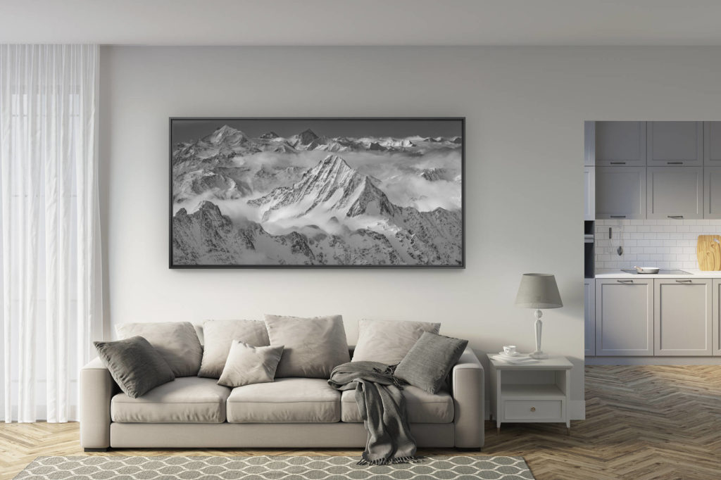 déco salon rénové - tendance photo montagne grand format - Panorama alpes suisses - Vue panoramique de montagne à encadrer de vallées de Zermatt, Anniviers et d'Hérens