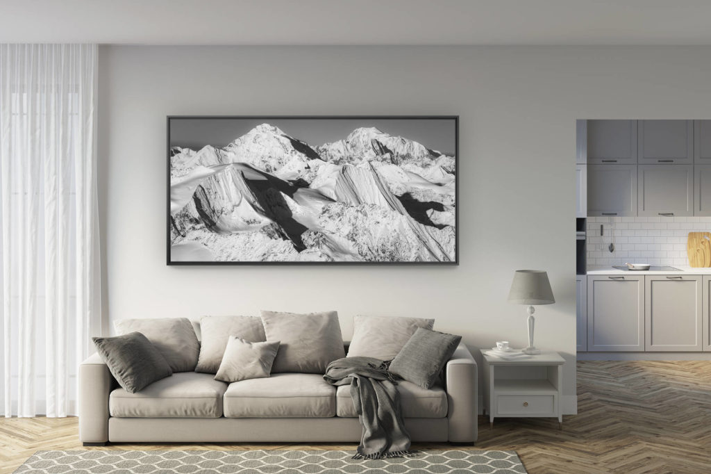 déco salon rénové - tendance photo montagne grand format - Panorama Mont Blanc et montagne suisse - sommet montagne du val d'Hérens- Verbier - les Combins - Massif du Mont-Blanc- Image paysage montagne neige