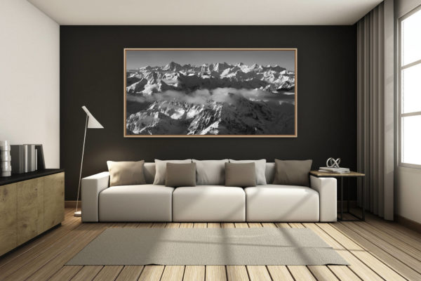 déco salon chalet rénové de montagne - photo montagne grand format -  - Photo panoramique des alpes bernoises - Vue sur les alpes bernoises depuis la région du Susten - Les montagnes de l'Oberland - Vue sur le sommet du Krönten