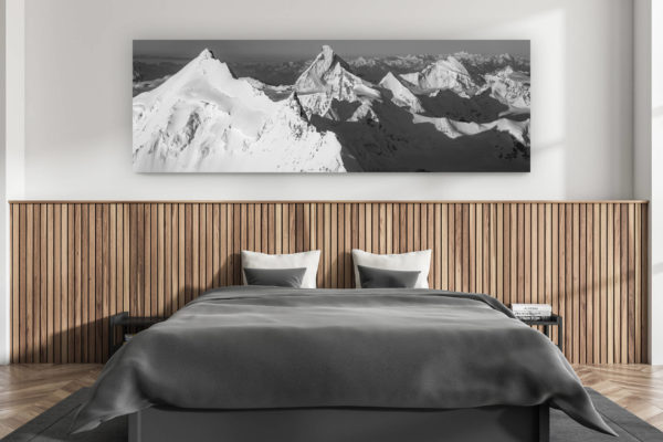 décoration murale chambre adulte moderne - intérieur chalet suisse - photo montagnes grand format alpes suisses - Photo montagnes de Zermatt noir et blanc - Arête nord du Weisshorn