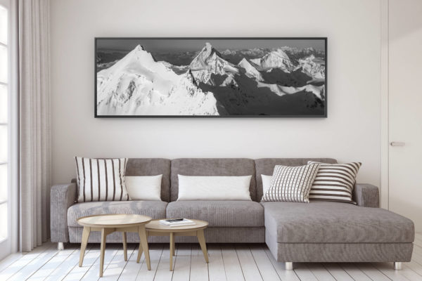 décoration murale design salon moderne - photo montagne grand format - Photo montagnes de Zermatt noir et blanc - Arête nord du Weisshorn