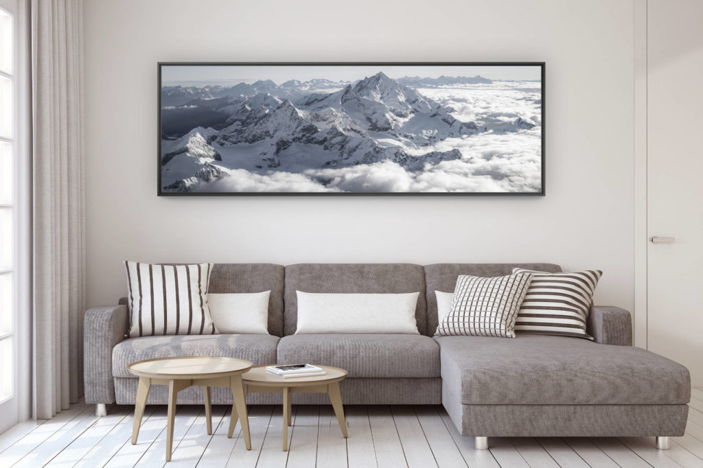 décoration murale design salon moderne - photo montagne grand format - Tableau photo panoramique noir et blanc de la couronnes Impériale dans les Alpes