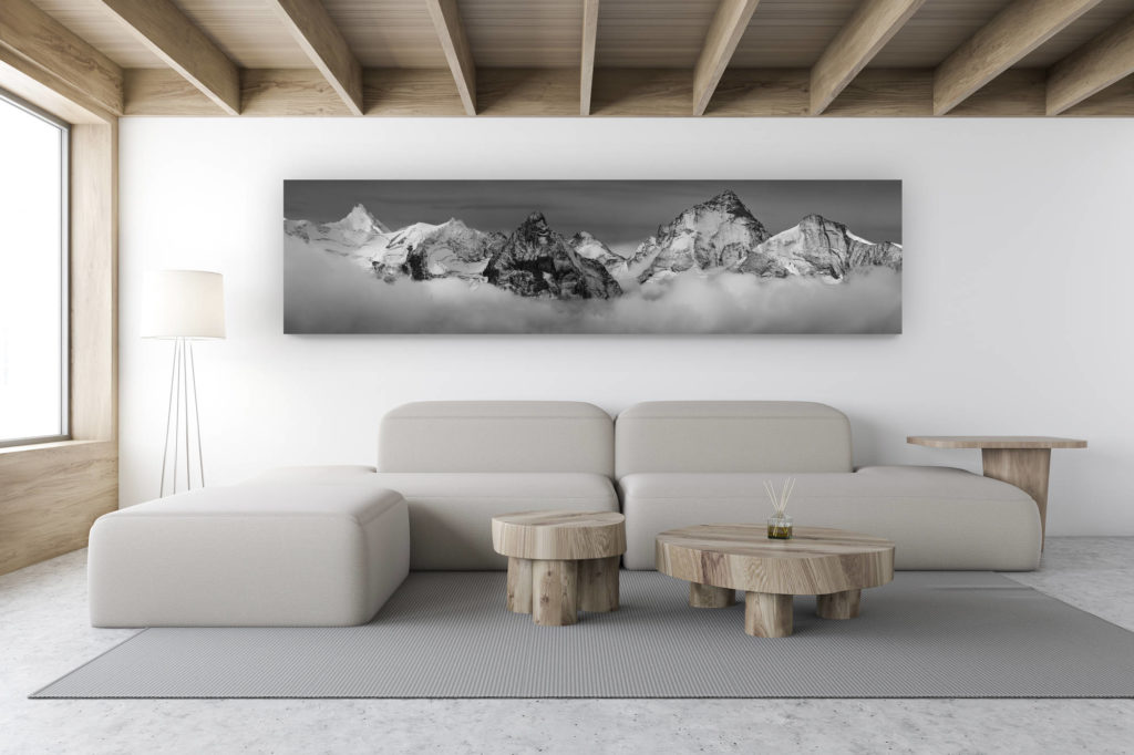 décoration intérieur chalet de montagne suisse - photo de montagne noir et blanc - panorama de montagne Couronne impériale de zinal