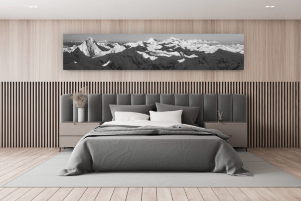 décoration murale chambre - photo tableau de montagne noir et blanc - Encadrement photo panorama montagne Alpes - tableau photo paysage montagne noir et blanc