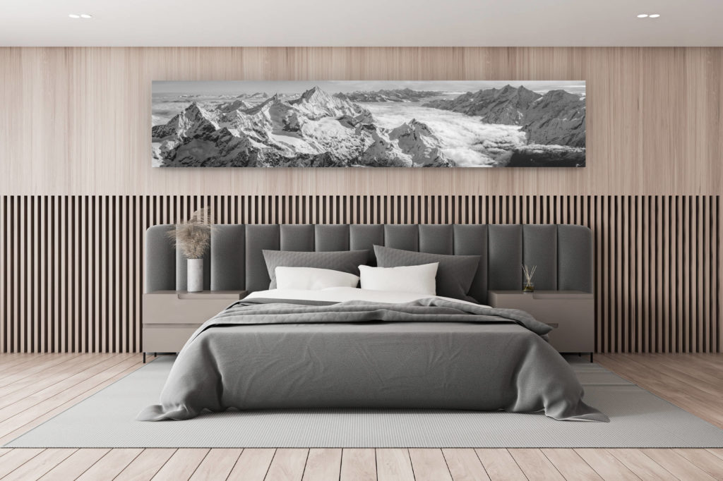 décoration murale chambre - photo tableau de montagne noir et blanc - Alpes bernoises Mont Cervin - tableau photo panoramique en noir et blanc de montagne