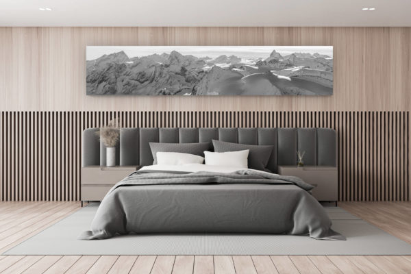 décoration murale chambre - photo tableau de montagne noir et blanc - Val des dix suisse - panorama montagne noir et blanc des Alpes Valais