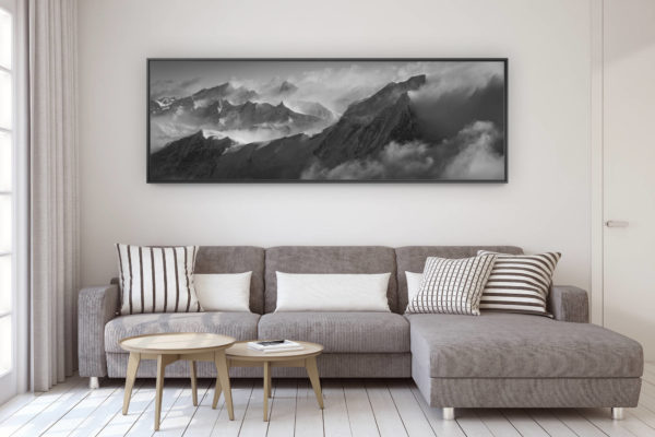 décoration murale design salon moderne - photo montagne grand format - Panorama montagne Grand Combin - tableau photo noir et blanc montagne des Alpes Valaisannes