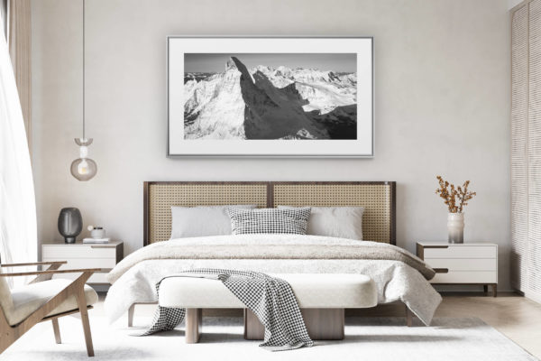 déco chambre chalet suisse rénové - photo panoramique montagne grand format - montagne panorama matterhorn - vue panoramique montagne Alpes Suisses