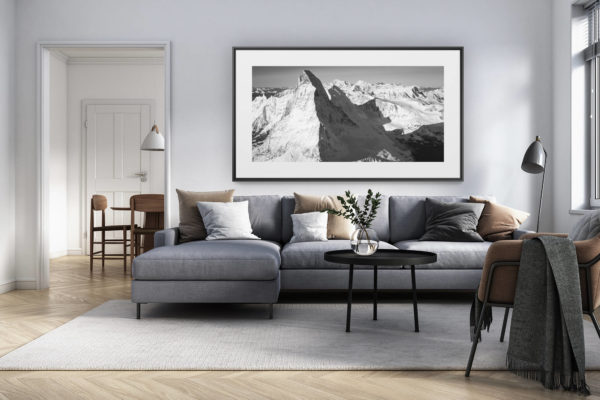 décoration intérieur salon rénové suisse - photo alpes panoramique grand format - montagne panorama matterhorn - vue panoramique montagne Alpes Suisses