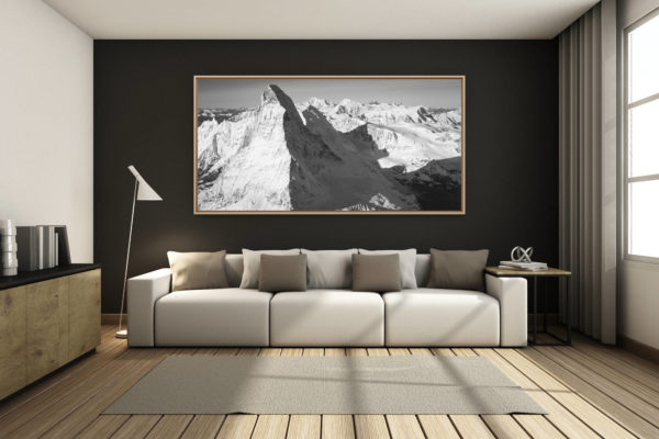 déco salon chalet rénové de montagne - photo montagne grand format -  - montagne panorama matterhorn - vue panoramique montagne Alpes Suisses