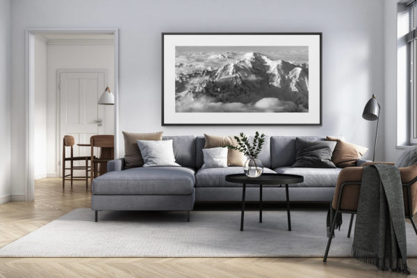 décoration intérieur salon rénové suisse - photo alpes panoramique grand format - photo panoramique massif mont-blanc aiguille du midi