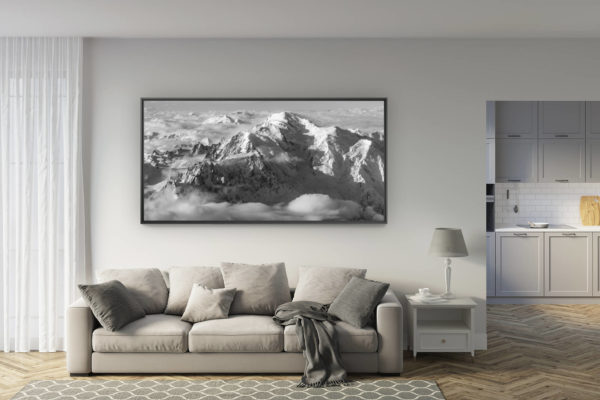 déco salon rénové - tendance photo montagne grand format - photo panoramique massif mont-blanc aiguille du midi