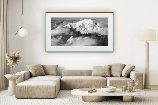 décoration salon clair rénové - photo montagne grand format - Panorama mont-blanc noir et blanc