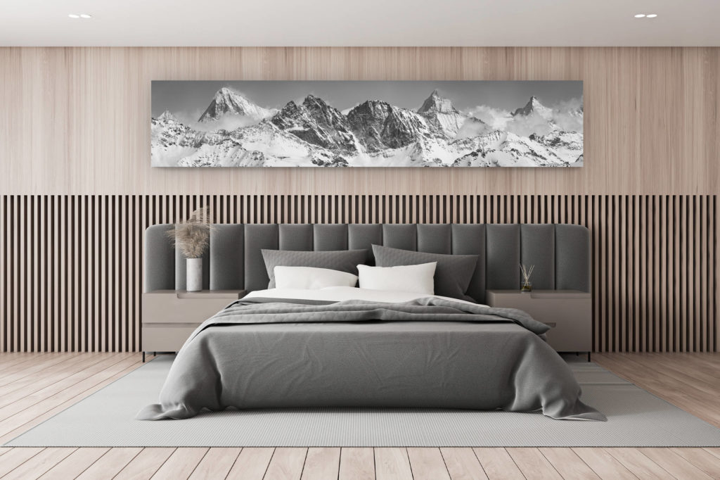 décoration murale chambre - photo tableau de montagne noir et blanc - Panorama de haute montagne du Mont Fort -  Photo à encadrer d'un tableau photo de montagne