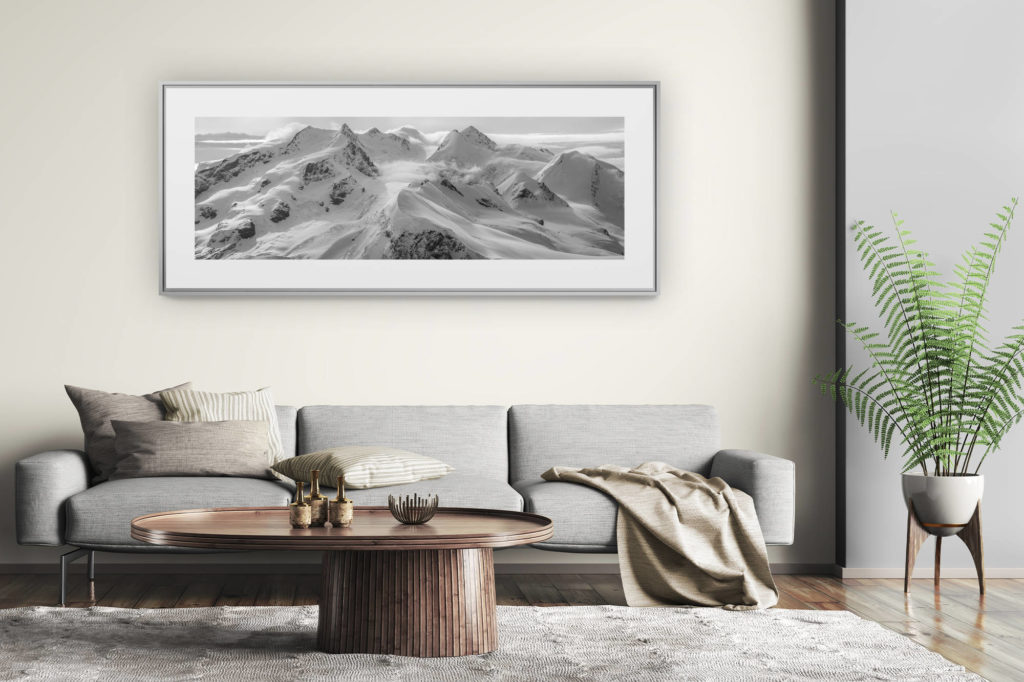 großformatige Bergbilder - Wanddekoration modernes Wohnzimmer - Foto Berglandschaft und Panoramablick auf eine Landschaft von Zermatt Monte Rosa Breithorn, Castor
