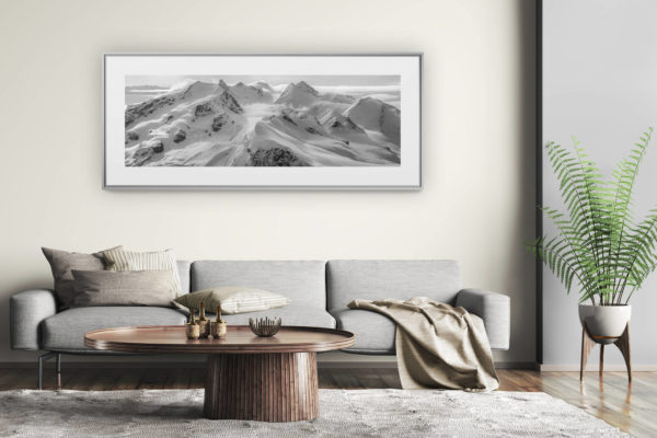 tableau montagne grand format - décoration murale salon moderne - Photo paysage de montagne et vue panoramique d'un paysage de Zermatt Monte Rosa Breithorn, Castor