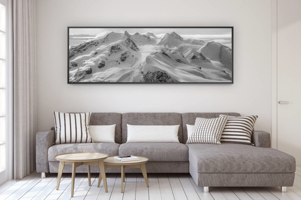 Wanddekoration Design modernes Wohnzimmer - Foto Berg im Großformat - Foto Berglandschaft und Panoramablick auf eine Landschaft von Zermatt Monte Rosa Breithorn, Castor