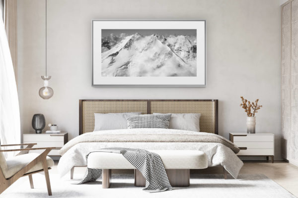 déco chambre chalet suisse rénové - photo panoramique montagne grand format - Piz Bernina Engadine Suisse - Panorama photo Montagne Alpes