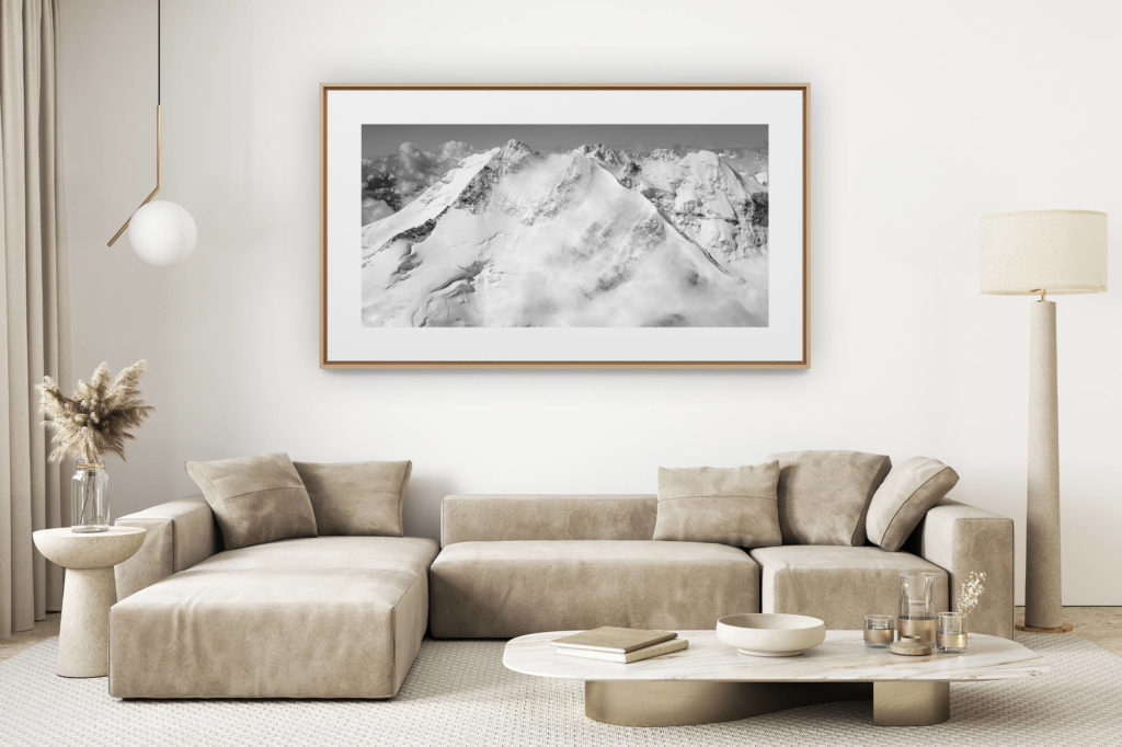 décoration salon clair rénové - photo montagne grand format - Piz Bernina Engadine Suisse - Panorama photo Montagne Alpes