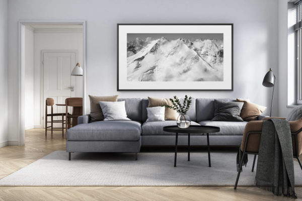 décoration intérieur salon rénové suisse - photo alpes panoramique grand format - Piz Bernina Engadine Suisse - Panorama photo Montagne Alpes