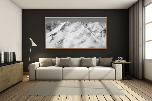 déco salon chalet rénové de montagne - photo montagne grand format -  - Piz Bernina Engadine Suisse - Panorama photo Montagne Alpes