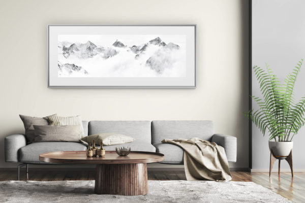 tableau montagne grand format - décoration murale salon moderne - Couronne impériale de Zinal - Photo de montagne en hiver - Photo encadrée d'un panorama de massif montagneux