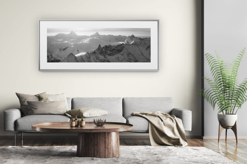 tableau montagne grand format - décoration murale salon moderne - Photo panorama à encadrer des montagnes du Val d'hérens dans les Alpes Suisses - l'Aiguille de la Tsa, les Bouquetins, les glaciers du val d'Hérens