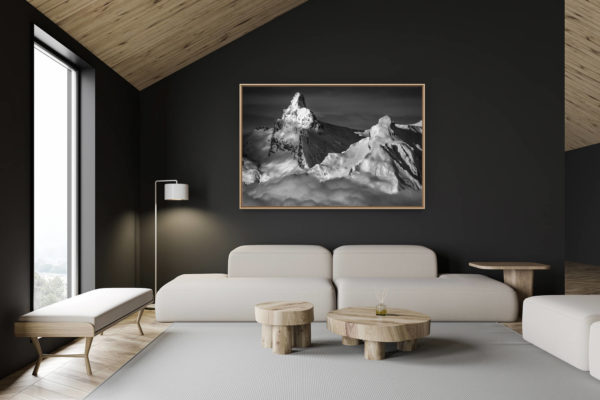 décoration chalet suisse - intérieur chalet suisse - photo montagne grand format - Image de montagne noir et blanc du Petit Muveran depuis Thyon - Alpes Vaudoises à Crans Montana