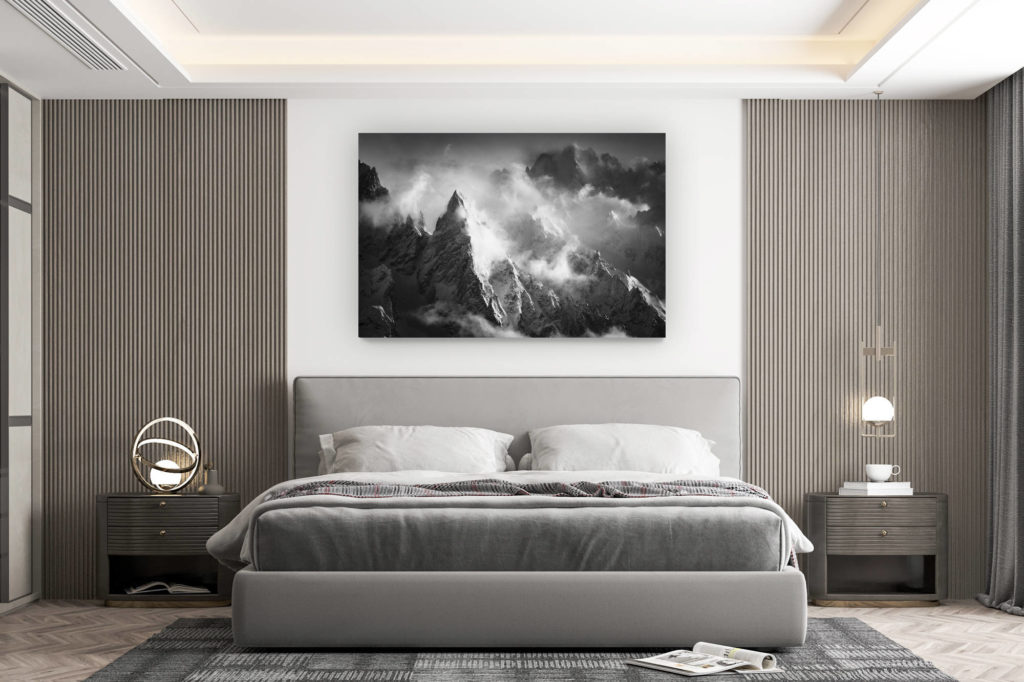décoration murale chambre design - achat photo de montagne grand format - Photo montagne chamonix - Peuterey - Aiguille Verte dans une mer de nuage et de brouillard en montagne