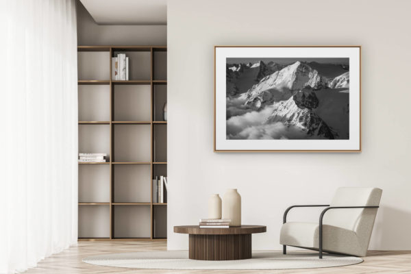 déco tendance salon moderne - photo montagne noir et blanc grand format - Val d'hérens - image montagne Alpes Pigne d'Arolla, Evèque
