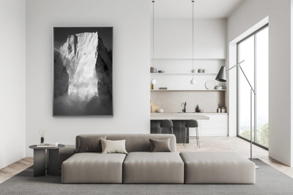 décoration salon suisse moderne - déco montagne photo grand format - Engadine photos - image noir et blanc Cassin Piz Badile - Alpes Suisses