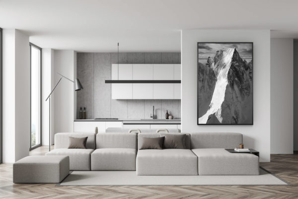 décoration murale salon suisse - photo montagne noir et blanc - déco salle à manger tendance - Piz Badile - photo en hélicoptère Vallée Engadine Grisons