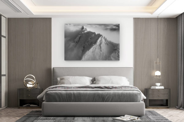 décoration murale chambre design - achat photo de montagne grand format - piz badile north face - L'Engadine : Image montagne noir et blanc - Silvaplana photo